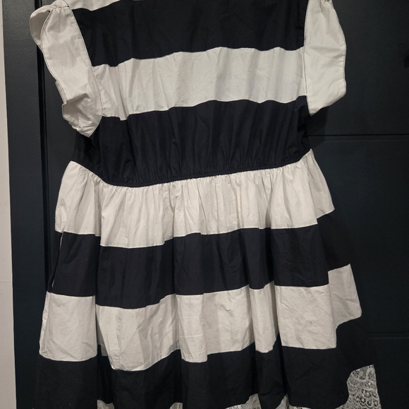 Black and White Striped Dress with Rose Embroidery Maeve Rugby Mini Dress - Picture 8 of 8